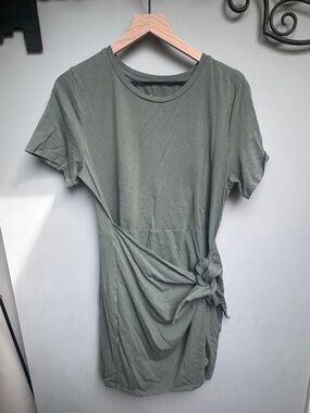 A New Day Knot-Detail Short Sleeve T-Shirt Dress in Sage Green